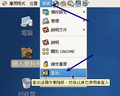登出GNOME的按鈕 登出GNOME的按鈕