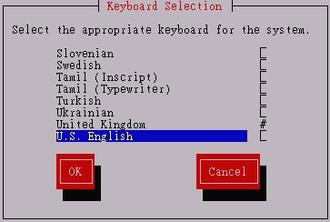 Setup 的鍵盤選擇部分 Setup 的鍵盤選擇部分